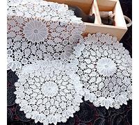 Juego de 4 manteles individuales de encaje blanco bordado de encaje,posavasos redondos en forma,manteles individuales de mesa de crochet completo,coasters comedor,banquete,decoraci de 25 cm,hortensia