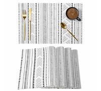 Juego de 4 manteles individuales de estilo bohemio, lavables y lavables, para mesas de comedor, con diseño geométrico abstracto vintage a rayas, para interiores y exteriores, impermeables, para decora