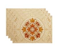 Juego de 4 manteles individuales de hojas de arce, patrones florales rústicos tradicionales, formas geométricas, color beige, lavable, antideslizante, decoración para cocina, fiesta, interior