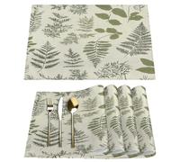 Juego de 4 manteles individuales de hojas de helecho, 12 x 18 pulgadas, manteles individuales lavables para mesa de comedor, decoración del hogar y la cocina