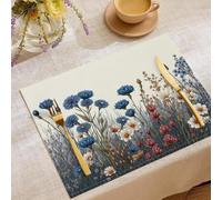 Juego De 4 Manteles Individuales De Lino con Diseño De Flores Silvestres Plantas, Ilustraciones Dibujadas A Mano,45X30Cm Manteles Individuales Lavables para Decoración De Cocina Comedor