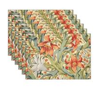 Juego De 4 Manteles Individuales De Lino con Diseño De Lirio De Los Valles, Ilustración Medieval, Beige, 45X30Cm Manteles Individuales Lavables para Decoración De Cocina Comedor