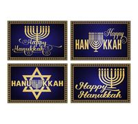 Juego De 4 Manteles Individuales De Lino para Hanukkah, Manteles Individuales para Mesa De Janucá, Decoración Y Suministros para Mesa del Hogar, Menorá Judía, Estrella De David, Hanukkah