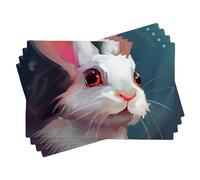 Juego de 4 manteles individuales de Pascua con diseño de cabeza de conejo, bonito color blanco y rosa, lino, decorativo, resistente a las manchas, lavable, café, picnic, hogar, cocina, antideslizante