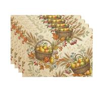 Juego de 4 manteles individuales de peras, cestas rústicas de temporada, hojas, color verde, lavables, antideslizantes, de lino, decoración para cocina, interior, exterior, picnic, cena, fiesta, 18 x