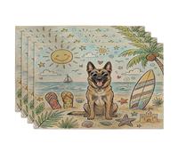 Juego de 4 manteles individuales de perro belga Malinois, 12 x 18 pulgadas, conchas de playa costeras, 4 manteles individuales de temporada para comedor, decoración de cocina para el hogar