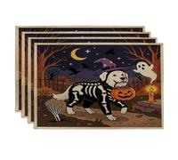 Juego de 4 manteles individuales de perro de los Grandes Pirineos de Halloween, 12 x 18 pulgadas, cementerio de cachorros de terror, 4 manteles suaves para comedor en casa, fiesta de miedo, decoración