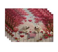Juego de 4 manteles individuales de perro de los Grandes Pirineos para el Día de San Valentín, 12 x 18 pulgadas, 4 manteles individuales suaves para comedor, patrón de mascotas, decoración de cocina y