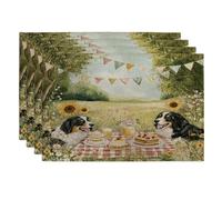 Juego de 4 manteles individuales de perro de montaña bernés de primavera, 12 x 18 pulgadas, lindo campo de picnic divertido, 4 piezas de manteles de mesa de temporada para comedor, decoración de