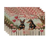 Juego de 4 manteles individuales de perro Doberman para el día de San Valentín, 12 x 18 pulgadas, 4 manteles individuales para cena en casa, fiesta de mascotas, decoración de patrón de impresión