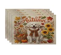 Juego de 4 manteles individuales de perro Fall Great Pyrenees de 12 x 18 pulgadas, planta de cosecha navideña, 4 manteles individuales lavables para comedor en casa, decoración de cocina, fiesta de