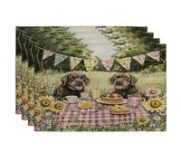 Juego de 4 manteles individuales de perro mastín neopolitano de primavera, 12 x 18 pulgadas, lindo campo de picnic divertido, 4 manteles individuales lavables para comedor, decoración de mascotas