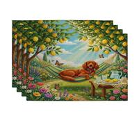 Juego de 4 manteles individuales de perro setter irlandés, 12 x 18 pulgadas, planta floral de limón campestre, 4 manteles individuales lavables para comedor en casa, decoración de fiesta de mascotas