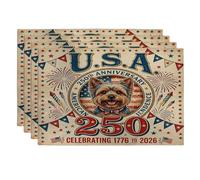 Juego de 4 manteles individuales de perro Yorkies de 250 años, 12 x 18 pulgadas, 4 manteles de temporada vintage para el 4 de julio, para comedor en casa, decoración de cocina de fiesta americana