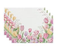 Juego de 4 manteles Individuales de plástico, manteles Individuales con Tulipanes Rosas, Lavable, Resistente al Calor, Antideslizante, decoración para Cocina, Fiesta, 45 x 30 cm