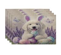 Juego de 4 manteles individuales de primavera y Pascua con diseño de perro de los Grandes Pirineos, 12 x 18 pulgadas, bonitos huevos de lavanda, 4 unidades, lavables para comedor, decoración de