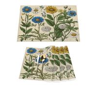 Juego de 4 manteles individuales de vinilo vintage con flores silvestres y plantas para mesas de comedor, cocina, resistentes al calor, lavables y lavables