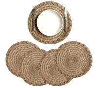 Juego de 4 manteles individuales de yute trenzado, lavables, redondos, reversibles, juego de 4 manteles individuales para decoración de cocina y mesa de comedor, 39 cm
