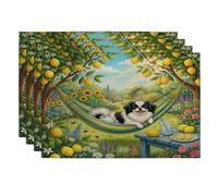 Juego de 4 manteles individuales japoneses con diseño de perro mentón, 12 x 18 pulgadas, planta floral de limón campestre, 4 piezas para comedor, decoración de cocina y hogar