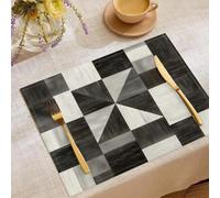 Juego de 4 Manteles Individuales Lavables, 30X45cm Algodón y Lino Geométrico Retro Plantilla de triángulo Salvamanteles Individuales para Cocina para Comedor, Restaurante Gris-Negro