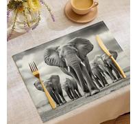 Juego De 4 Manteles Individuales Lavables Animales Africanos Tapete Mesa 45 x 30 cm Comedor De Lino AlgodóN, Familia Elefantes Manteles Individuales Antimanchas Impresos Tapetes