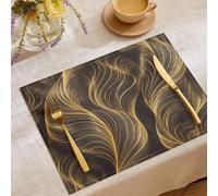 Juego de 4 Manteles Individuales Lavables con Textura De Hoja Ondulada, Mantel Individual De Minimalista Moderno, Resistentes Al Calor para Mesa De Vacaciones Fiestas 45x30cm, Oro