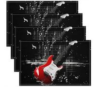 Juego De 4 Manteles Individuales, Música Guitarra Rock Roll Musical Bajo Instrumento Resistentes Al Calor Individual Mesa Decorativo Salvamanteles Individuales para Comedor Celebración 30X45cm