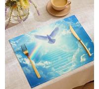 Juego de 4 Manteles Individuales Paisaje Ensueño, Antideslizantes, Lavables, Paloma La Escalera del Cielo Resistentes al Calor para Comedor, Cocina, Fiesta, decoración de Mesa, 30×45cm, Azul Cielo