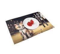 Juego de 4 manteles individuales personalizados con diseño de gato Steampunk, juego de 4 manteles individuales únicos para decoración de mesa de comedor, manteles individuales de poliéster resistentes
