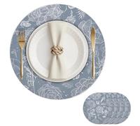 Juego de 4 Manteles Individuales Redondos Salvamanteles PVC Flor de Rosa Individuales para Mesa Lavables Resistentes Al Calor Antideslizantes para Mesa de Cocina y Restaurantes 38cm (4, Oro Azul)