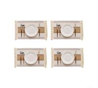 Juego de 4 manteles individuales tejidos a rayas empalmadas con borde de flecos, resistentes al calor, antideslizantes, decoración de comedor, 30 x 45 cm (caqui)