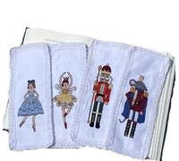 Juego de 4 marcadores de punto de cruz con temática de cascanueces, 18 unidades, borde de encaje de 8,5 x 19,5 cm, kit de marcapáginas de punto de cruz de algodón