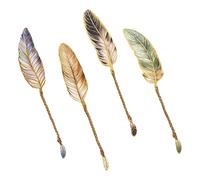 Juego de 4 marcapáginas creativos, marcadores de página con plumas, marcadores de lectura con plumas, marcadores de metal con colgante