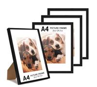 Juego de 4 Marcos A4, Marco de Fotos Negro, Marco de Imagen de Madera A3, Marco de Madera para Impresión, Wooden Photo Frame, Marco de Certificado para Decoración Hogar, 21 x 29.7 cm