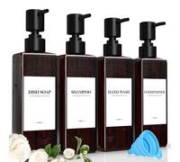 Juego de 4 Marrón Dispensador Jabon BañO, 500ml Dosificador Jabon BañO, Dispensador Gel y Champu Ducha, con Embudo y Etiqueta Impermeable, Adecuado para Cocina, BañO y Aseo