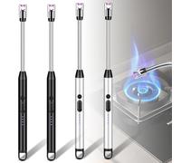 Juego de 4 mecheros de varilla, arco eléctrico, encendedor de arco eléctrico, recargable por USB, encendedor de plasma, encendedor largo para velas, cocina, barbacoa, camping (negro + plata)