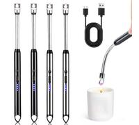 Juego de 4 mecheros eléctricos, arco eléctrico, recargable por USB, encendedor de plasma, encendedor largo para velas, barbacoa, camping, chimenea (negro, gris)