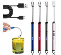 Juego de 4 mecheros eléctricos, arco eléctrico, recargable por USB, encendedor de velas de plasma, encendedor largo, adecuado para velas, barbacoa, chimenea (rojo + azul + oro rosa + gris)