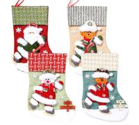 Juego de 4 medias de Navidad grandes para decoración del hogar con figuras tradicionales de vacaciones, adecuadas para colgar en varios lugares como chimenea y entradas