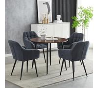 Juego de 4 mesas redondas de comedor y sillas de comedor con efecto de nogal, juego de 4 sillas de comedor pequeño para mí, cocina, oficina, reuniones, café (mesa gris con 4 sillas)