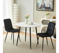 Juego de 4 mesas y sillas redondas de pizarra de mármol de piedra sinterizada blanca de 90 cm y sillas acolchadas de terciopelo (mesa negra con 2 sillas)