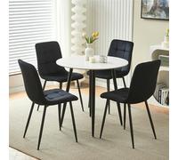 Juego de 4 mesas y sillas redondas de pizarra de mármol de piedra sinterizada blanca de 90 cm y sillas acolchadas de terciopelo (mesa negra con 4 sillas)