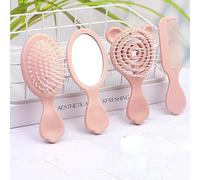 Juego de 4 mini cepillos para el pelo para mujeres, niñas, niños pequeños, peines de viaje, juego de espejo de mano, peine desenredante, cepillo de masaje con cojín de aire (rosa)
