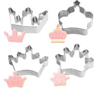 Juego de 4 mini cortadores de galletas reales para hornear, formas de rey corona, reina, príncipe, princesa, decoración pequeña de fondant