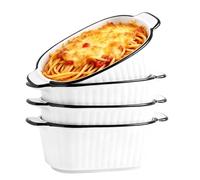 Juego de 4 moldes cuadrados de cerámica de 400 ml, 14,2 x 5,4 cm, con asas, bandeja pequeña de cerámica para horno, microondas, lavavajillas y congelador