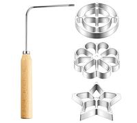 Juego de 4 moldes de metal para gofres duraderos con mango de madera, estrella, flor, círculo, waflera, accesorios de cocina para cocina, hornear y cocinar