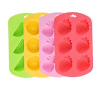 Juego de 4 moldes de silicona para gomitas de 6 cavidades, fáciles de desmoldar. Bonitos moldes para snacks de frutas: sandía, fresa, limón y piña, ideales para hornear en casa.