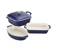 Juego de 4 moldes para hornear Staub Ceramics, cazuela con tapa, bandeja para brownies, azul oscuro