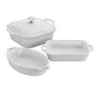 Juego de 4 moldes para hornear Staub Ceramics, cazuela con tapa, molde para brownies, color blanco
