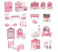 Juego de 4 Muebles para casa de muñecas, miniaturas de plástico realistas para casa de muñecas, Incluye Cocina, Dormitorio, baño y Sala de Estar, Accesorios y Muebles para de para ni